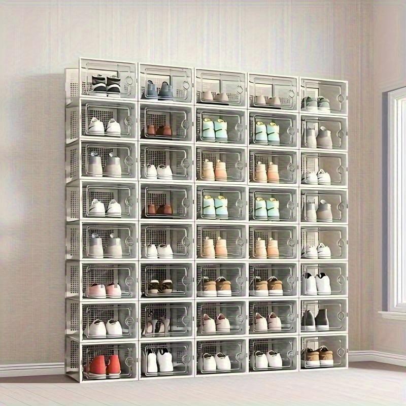 12 Pcs Thickened Clear Shoe Box with Cover, Foldable Shoe Rack Stackable Shoe Rack, Free Combination, Plastic Sneaker Container, Space-Saving Storage Organizer