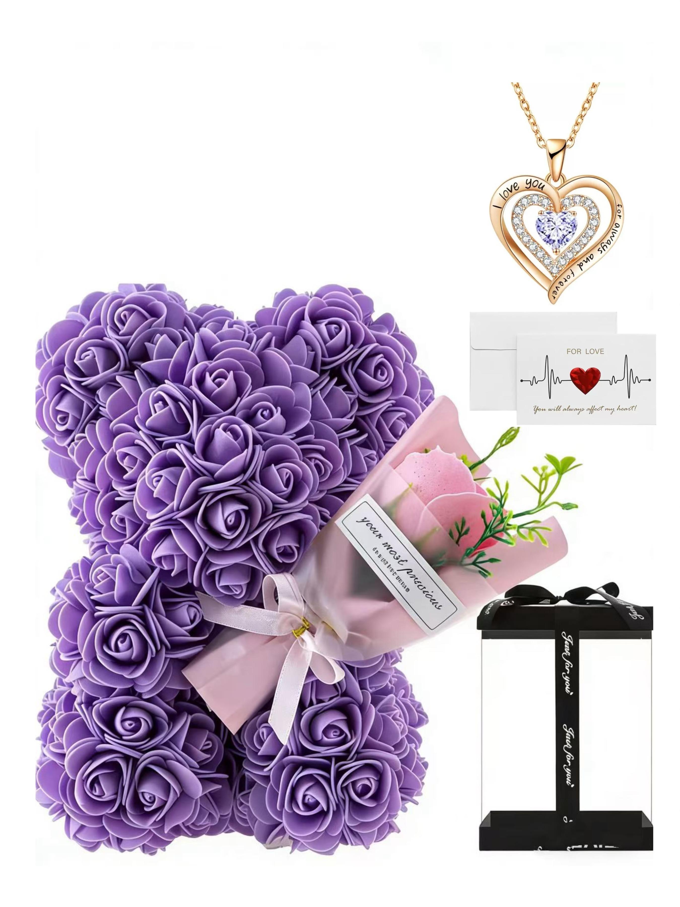 Mother's Day Gift Set Necklace Card Bear Bouquet, Perfect for Mother's Day Valentine's Day Qixi Festival, Gifts for Mom Girlfriend