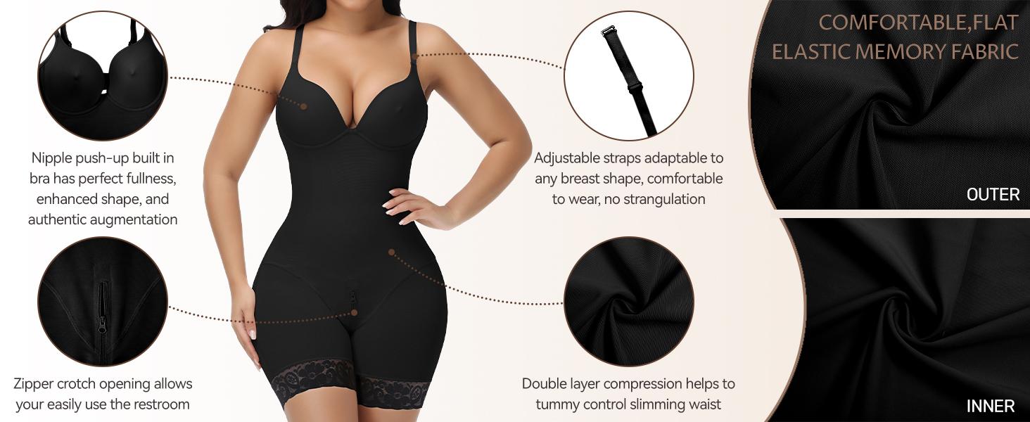 SHAPESHE Low Back Deep V-Plunge Shape Natural Curve Shapewear Bodysuit for Women Underwear