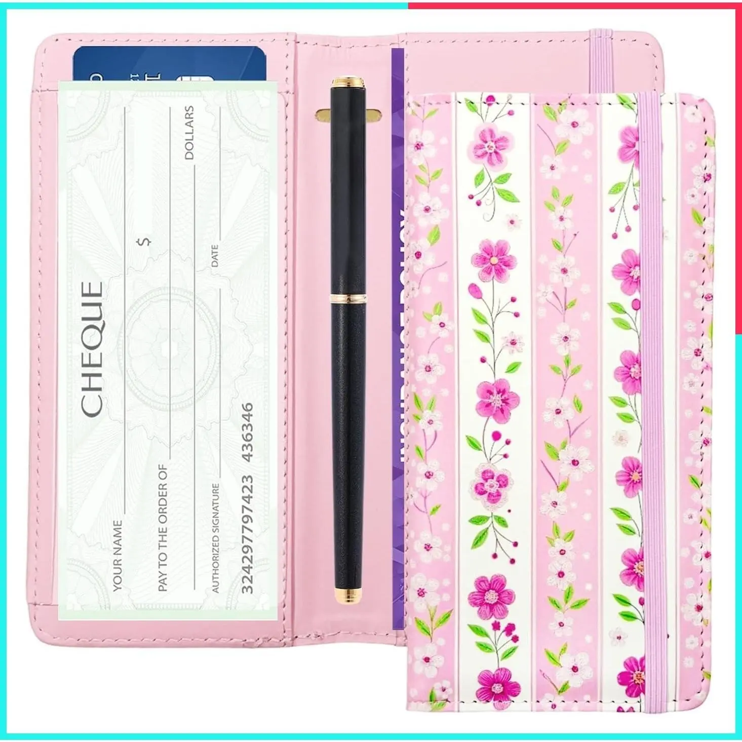 RFID Blocking Checkbook Cover – Stylish, Lightweight, Slim & Durable Multi-Functional Checkbook Holder for Personal and Business Checks, Floral 2