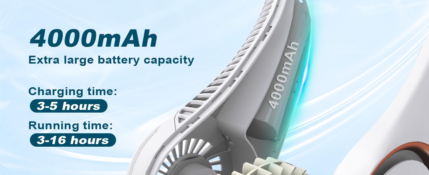 Hands Free Neck Fan for sports, travel and office use - Rechargeable bladeless cooling technology with up to 8 hours of run time - Wearable headphone design provides cooling for face, neck and shoulders as you move