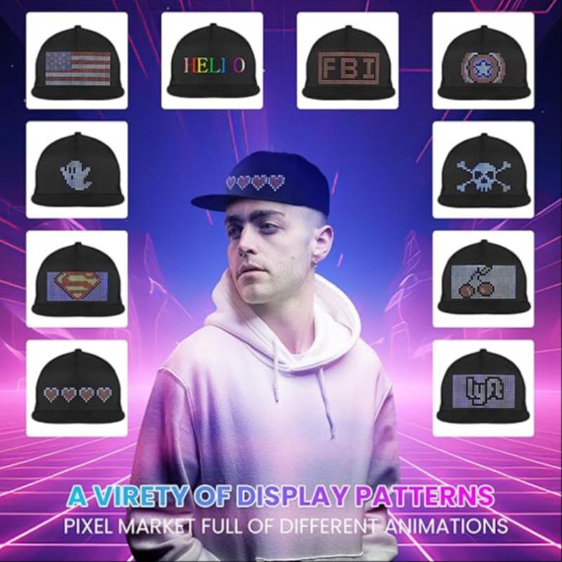 LED Hat, Bluetooth Editable Message Display Party Black Hat, LED Screen Smart Adjustable Party LED Baseball Cap, Thanksgiving & Christmas Decoration Gift, Party Event Props