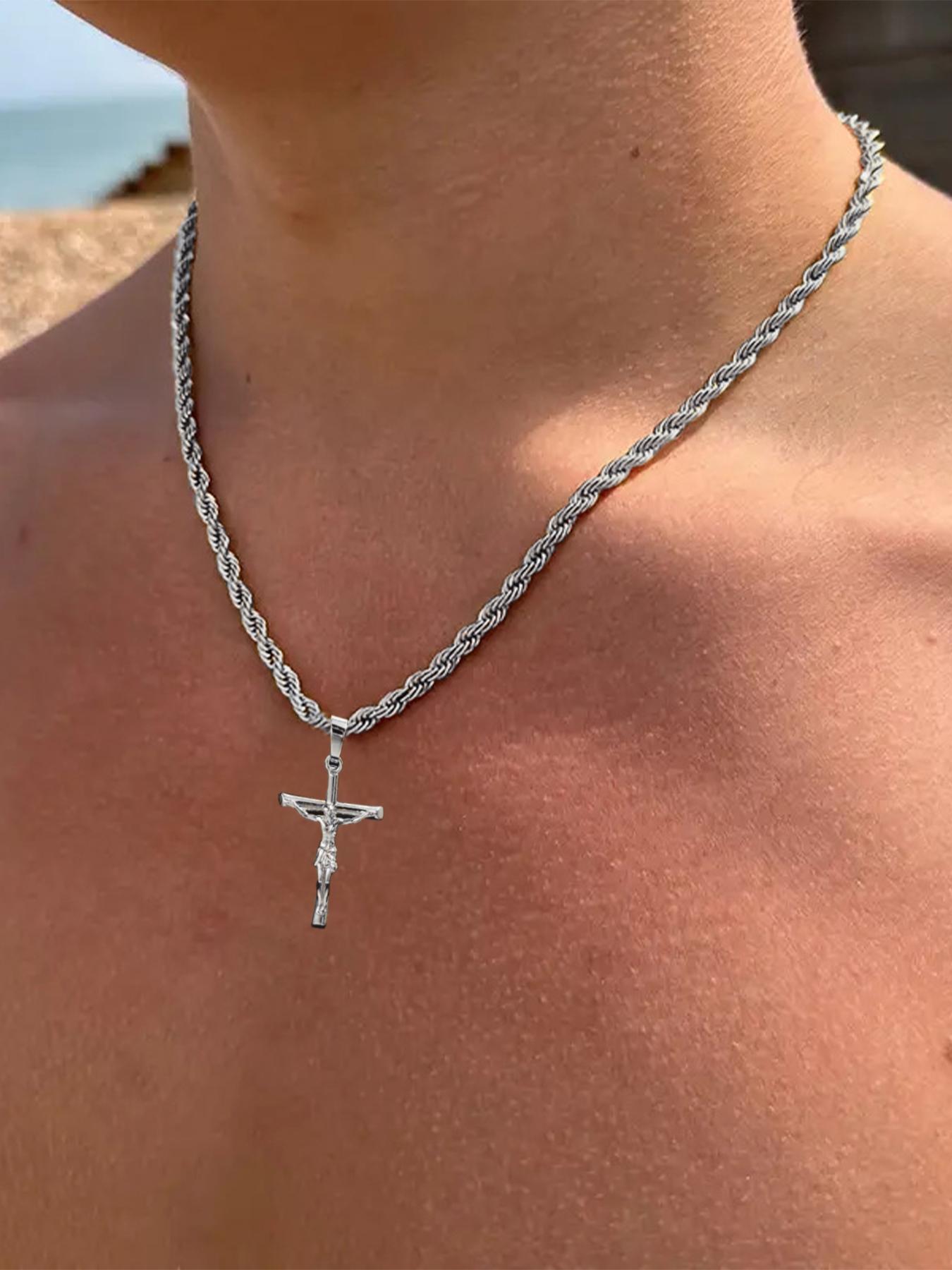 2026 New Men's Cross Necklace, Jesus Christ Cross, Braided Pendant, Fashionable and Versatile, Ideal Gift for Fathers and Men