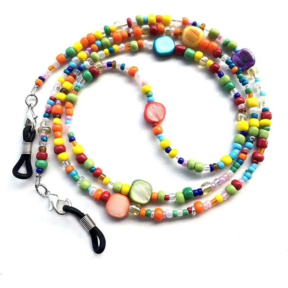 Women’s Rainbow Bead Eyeglass Chain - Casual Wear Eyewear Retainer, Mask Holder, Reading Glass Lanyard Necklace