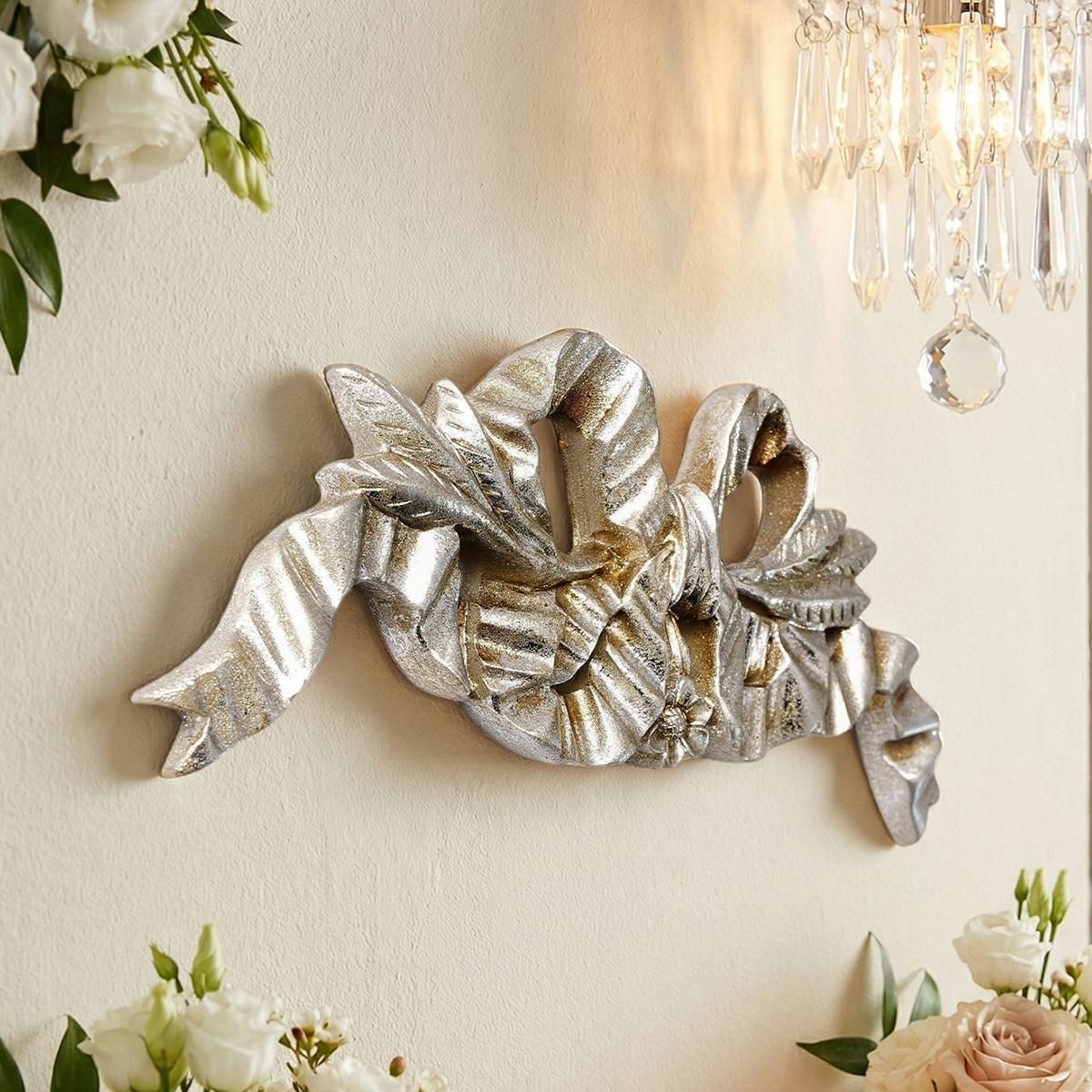 Resin Bow Wall Decor, Vintage & Silver Color, Home Living Room, Study, Bedroom, Restaurant, Hotel Wall Decoration