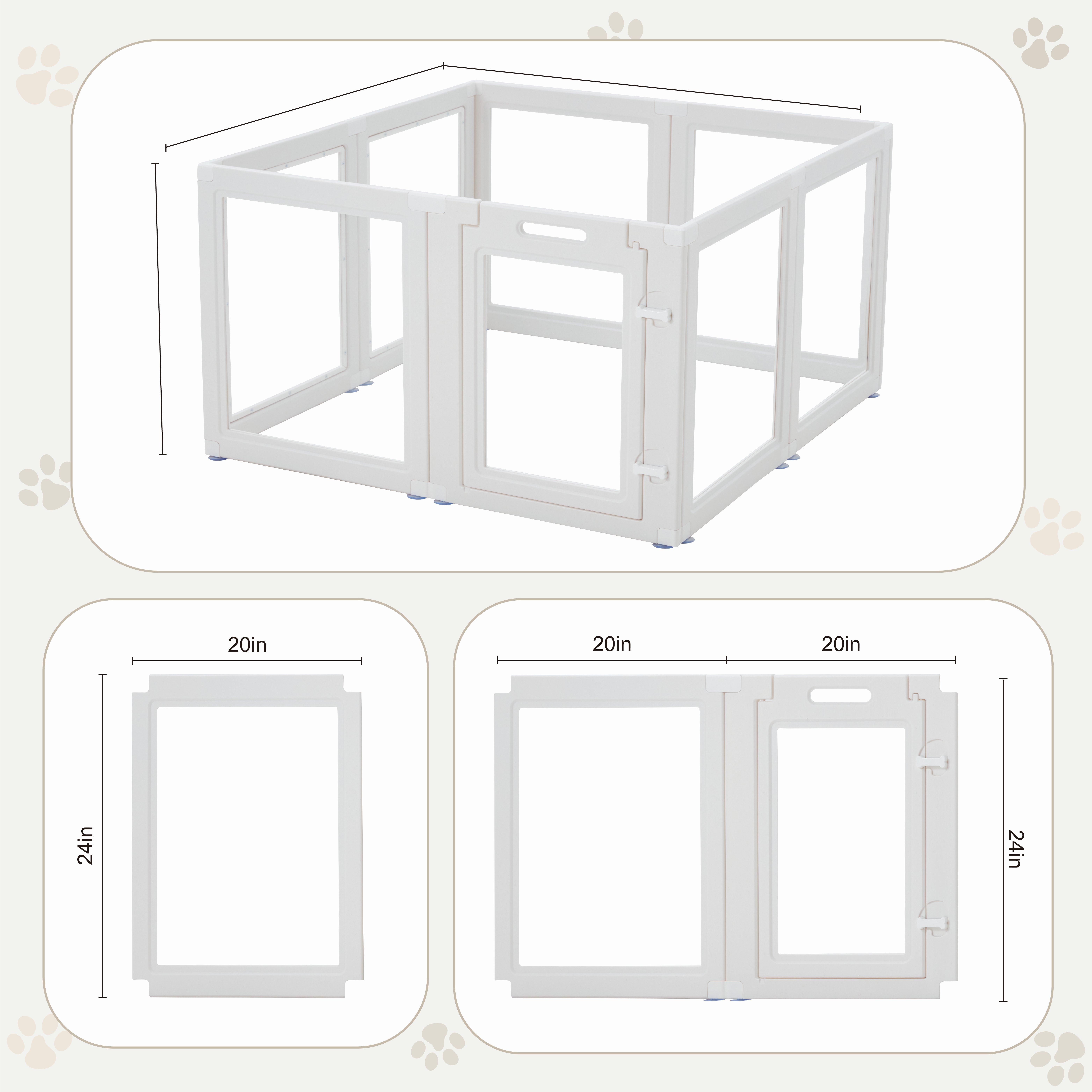 Transparent Pet Playpen, 8/12/16-Panel Pet fence with Door,  Indoor Dog Pen, 41*41*24/61*61*24, Foldable, White