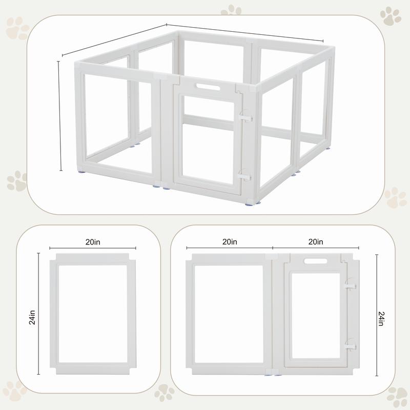 Transparent Pet Playpen, 8/12/16-Panel Pet fence with Door,  Indoor Dog Pen, 41*41*24/61*61*24, Foldable, White