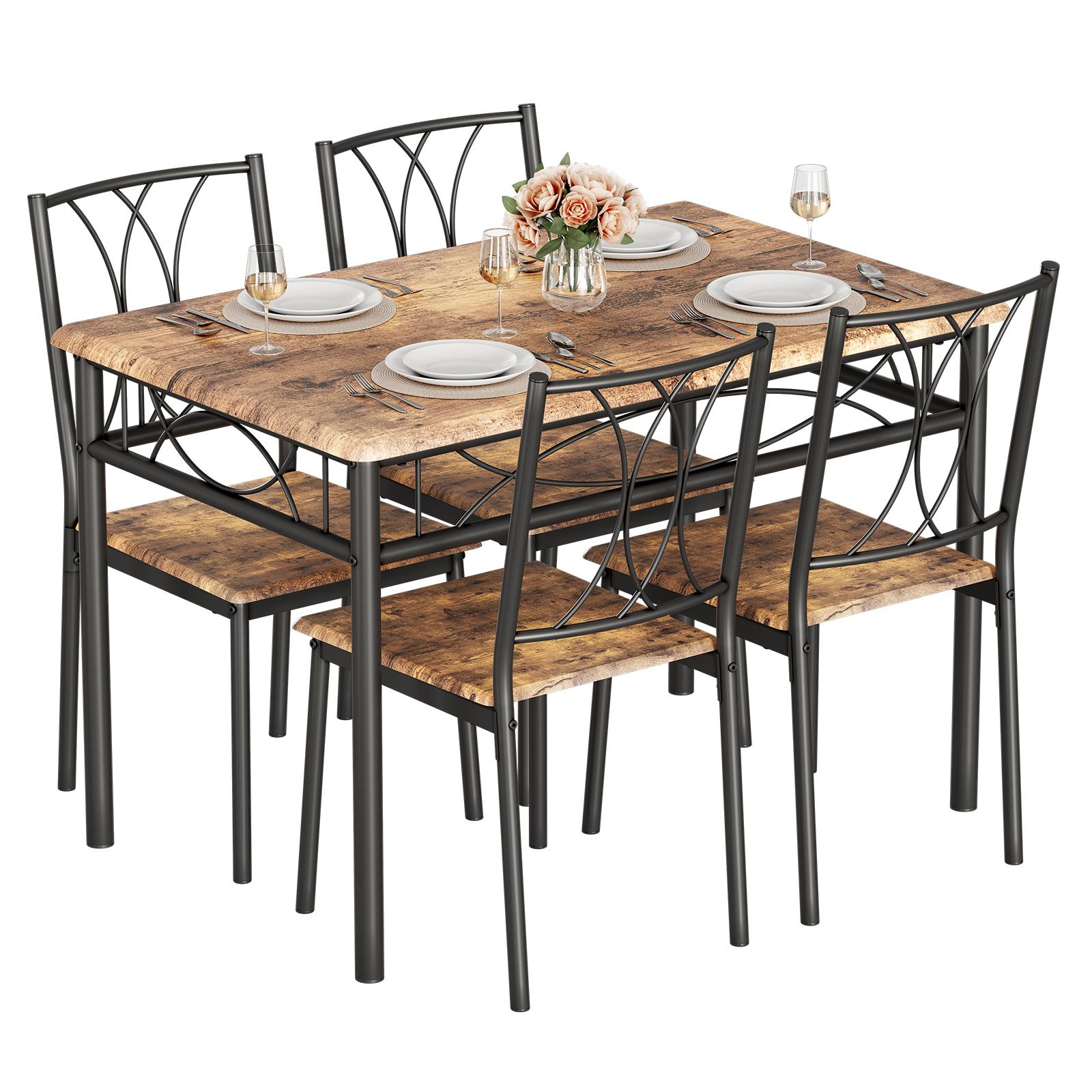 Dining Table Set for 4, Rectangle Compact Dining Table and Chairs Set, Small Kitchen Table Set with 4 Wood Chairs for Apartment