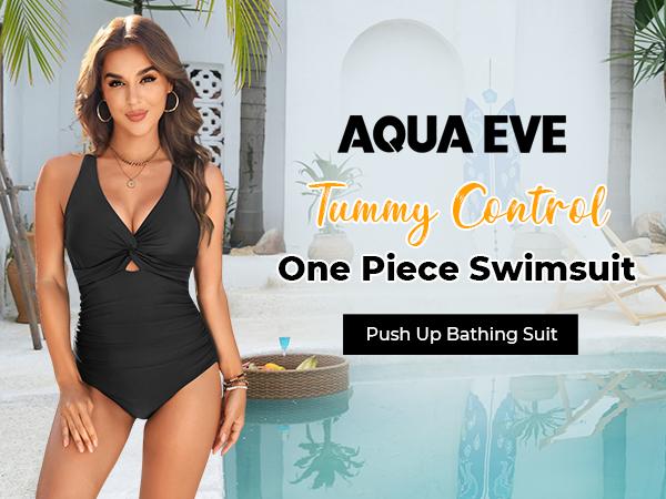 Aqua Eve Women One Piece Swimsuit - Tummy Control Push Up Bathing Suit Cut Out Swimwear
