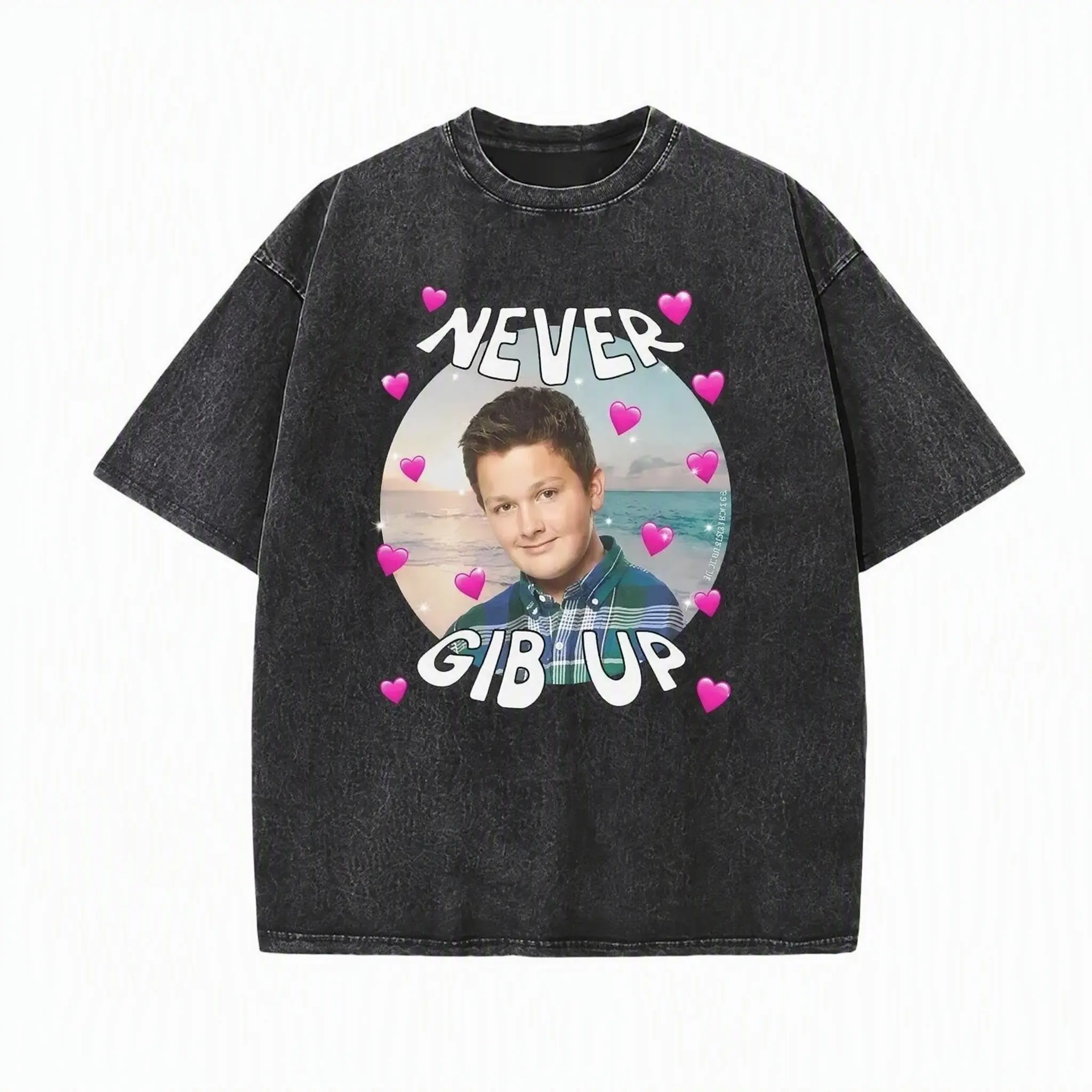 Men's Never Gib Up Gibby iCarly Joke Soft Round Neck Short-Sleeve Playful T-Shirt, Nickelodeon Dank Meme Gen Z Humor Casual Streetwear Top, Gift for Adults