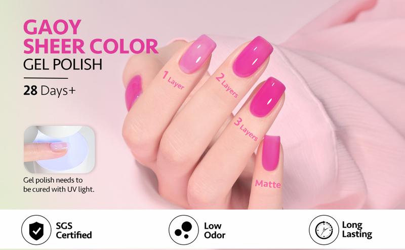 GAOY Coloured Glass Jelly Gel Nail Polish Set, 6 Transparent Colors Sheer Neon Green Pink Soak Off UV Light Cure Gel Polish Kit for Salon and Nail Art DIY at Home