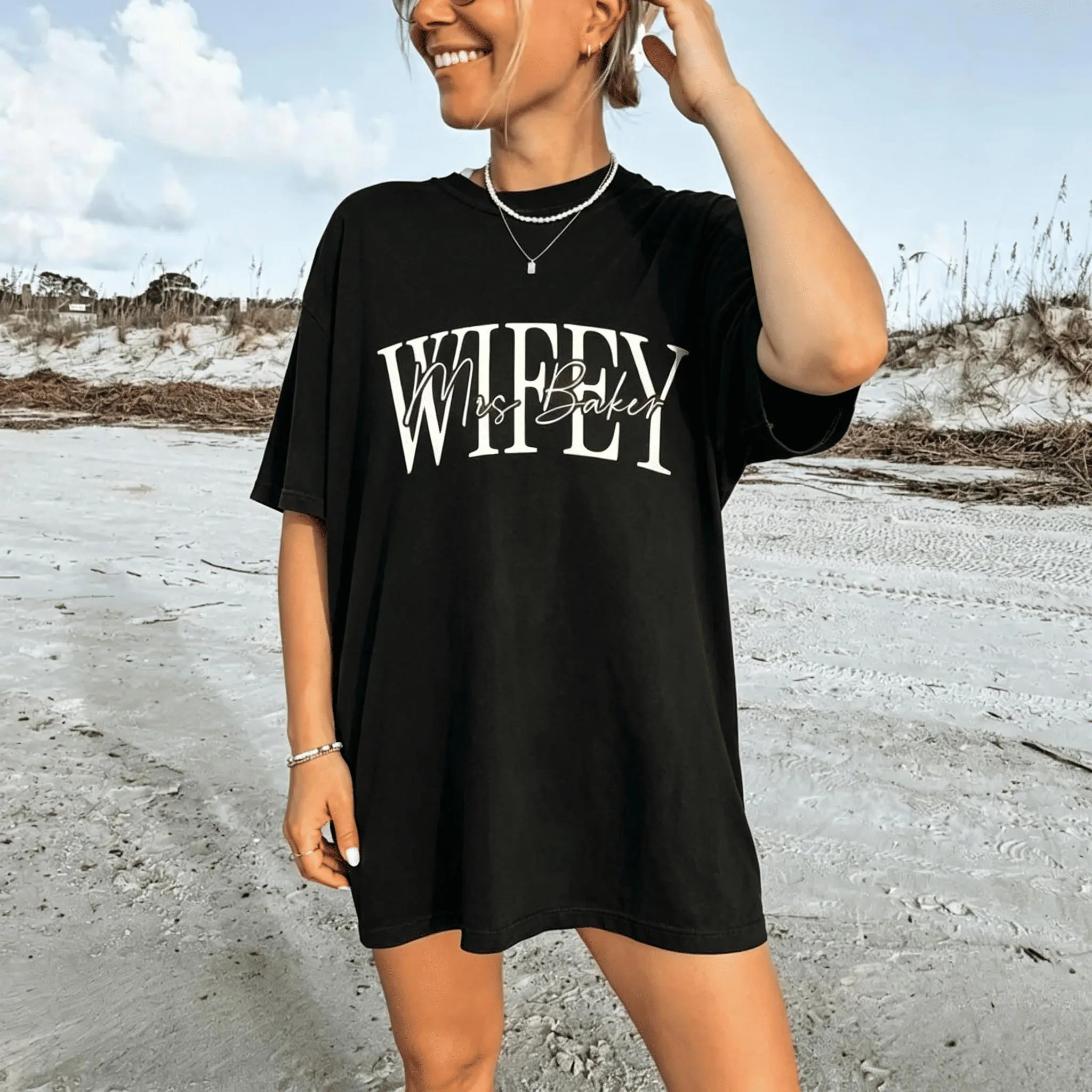 Wifey T-Shirt for Women, Casual 100% Cotton Graphic Tee, Bride Gift., Top, Seamless, Fabric, Graphics, Smooth, Soft, Solid, Foldable, Short Sleeves, Round Neck, Lightweight Fold, Graphic Print