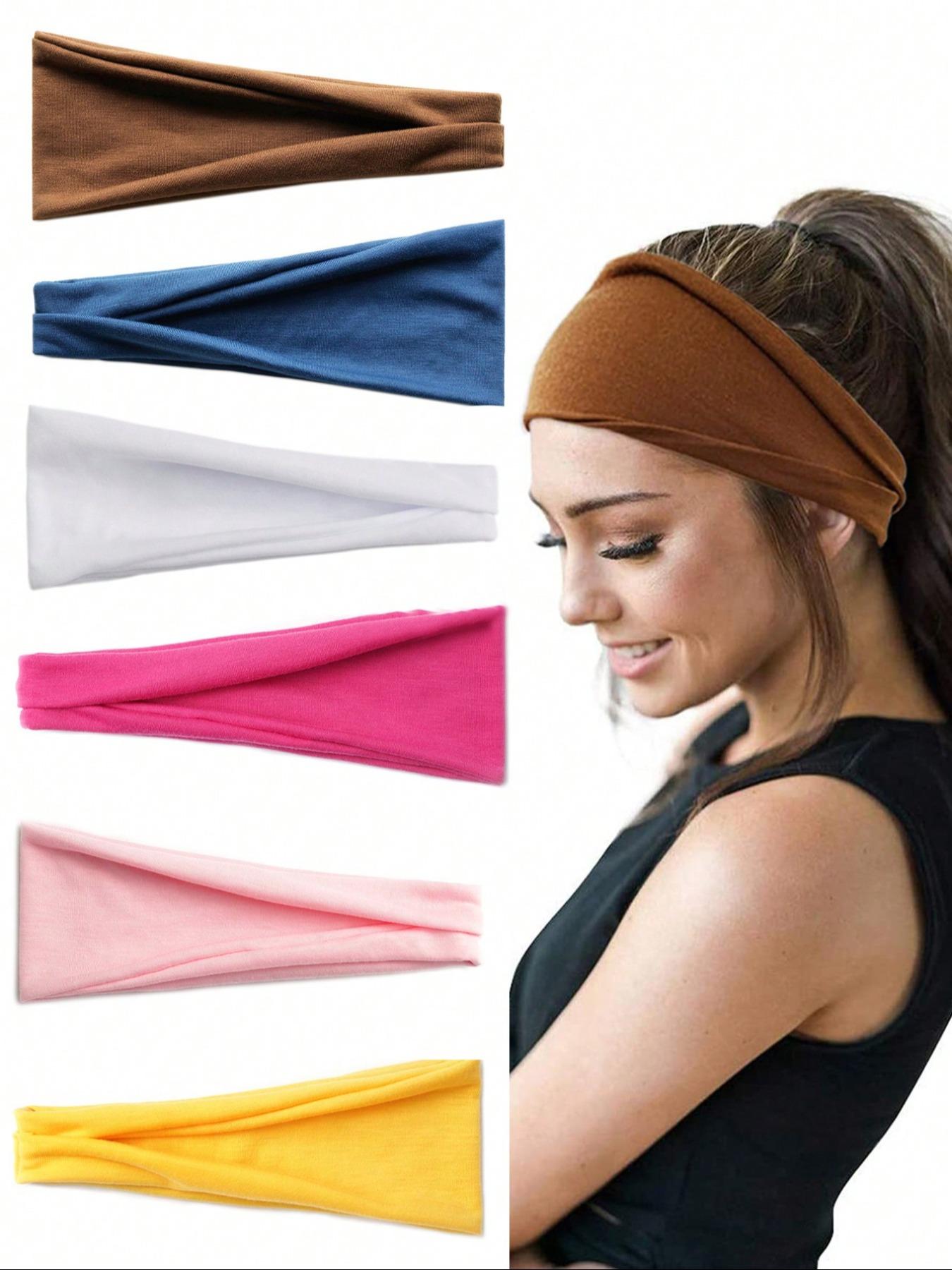 6pcs Solid Color Hair Band, Sweat Absorbing Elastic Hair Band for Men & Women, Sporty Headband for Running, Fitness, Sports Headband, Workout Headband