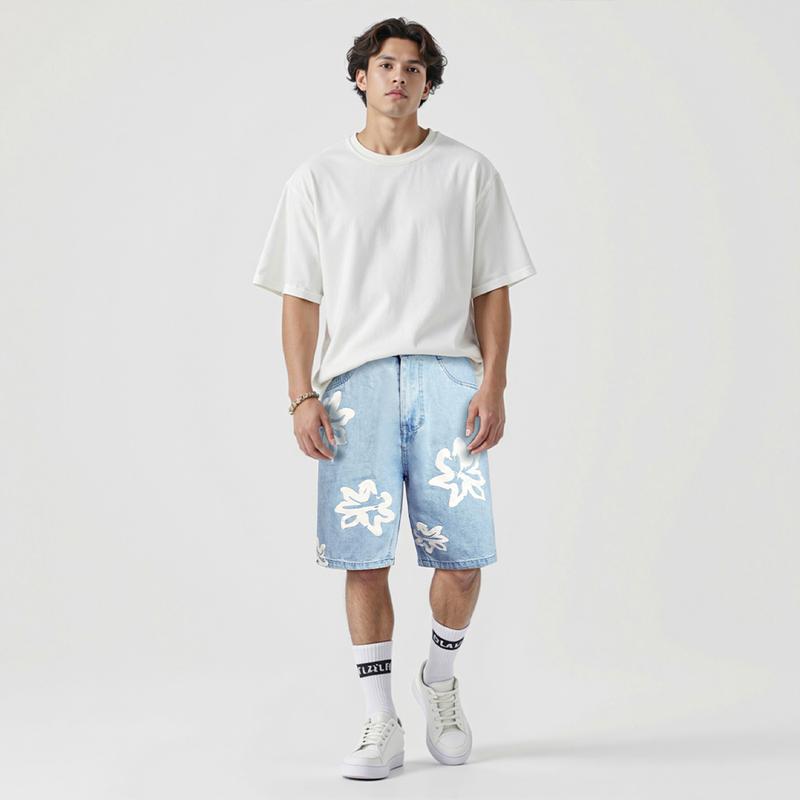 GINGTTO Men's Baggy Denim Shorts Printing Street Hip Hop Shorts Jeans Jorts Men Essentials New Shorts