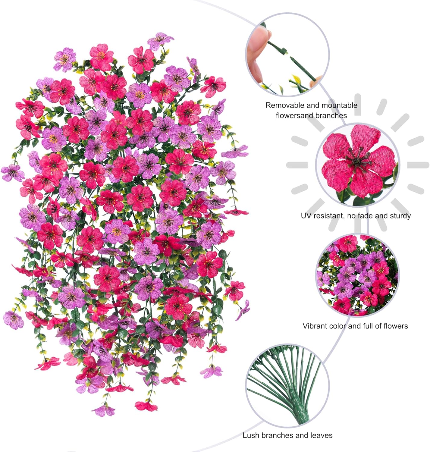 Outdoor Artificial Flower Hanging Decor, 2-Pack Spring Summer Decoration, Realistic Plants, UV Resistant, Fade-Resistant Silk Flowers for Porch Balcony Garden