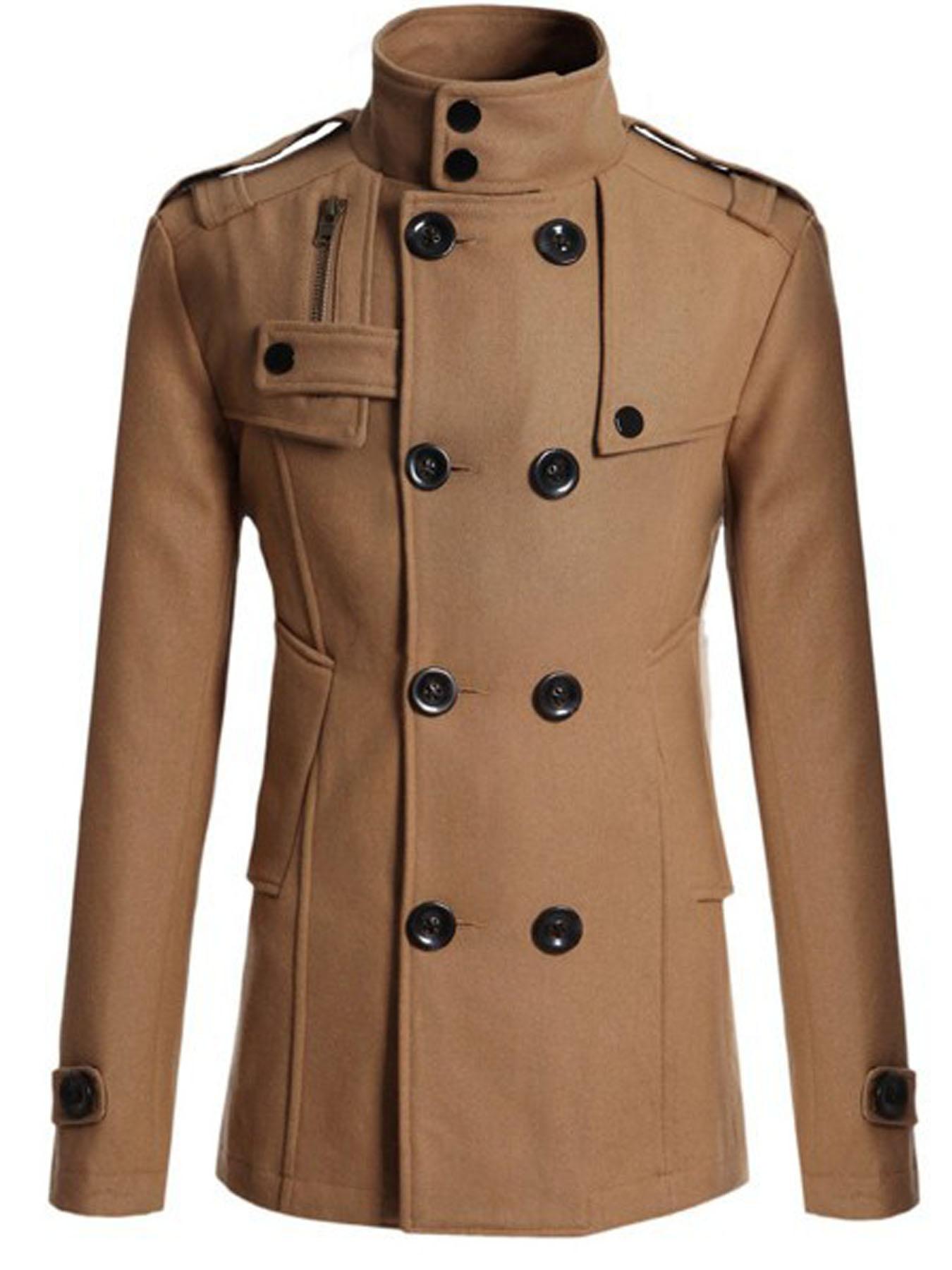 1PC Winter Men's Windbreaker Jacket with a Large Collar - Korean Style Fashion, Thick and Warm, Fashionable Standing Collar Double-Buttoned Coat Jacket, Suitable for Daily Commuting and Formal Occasions