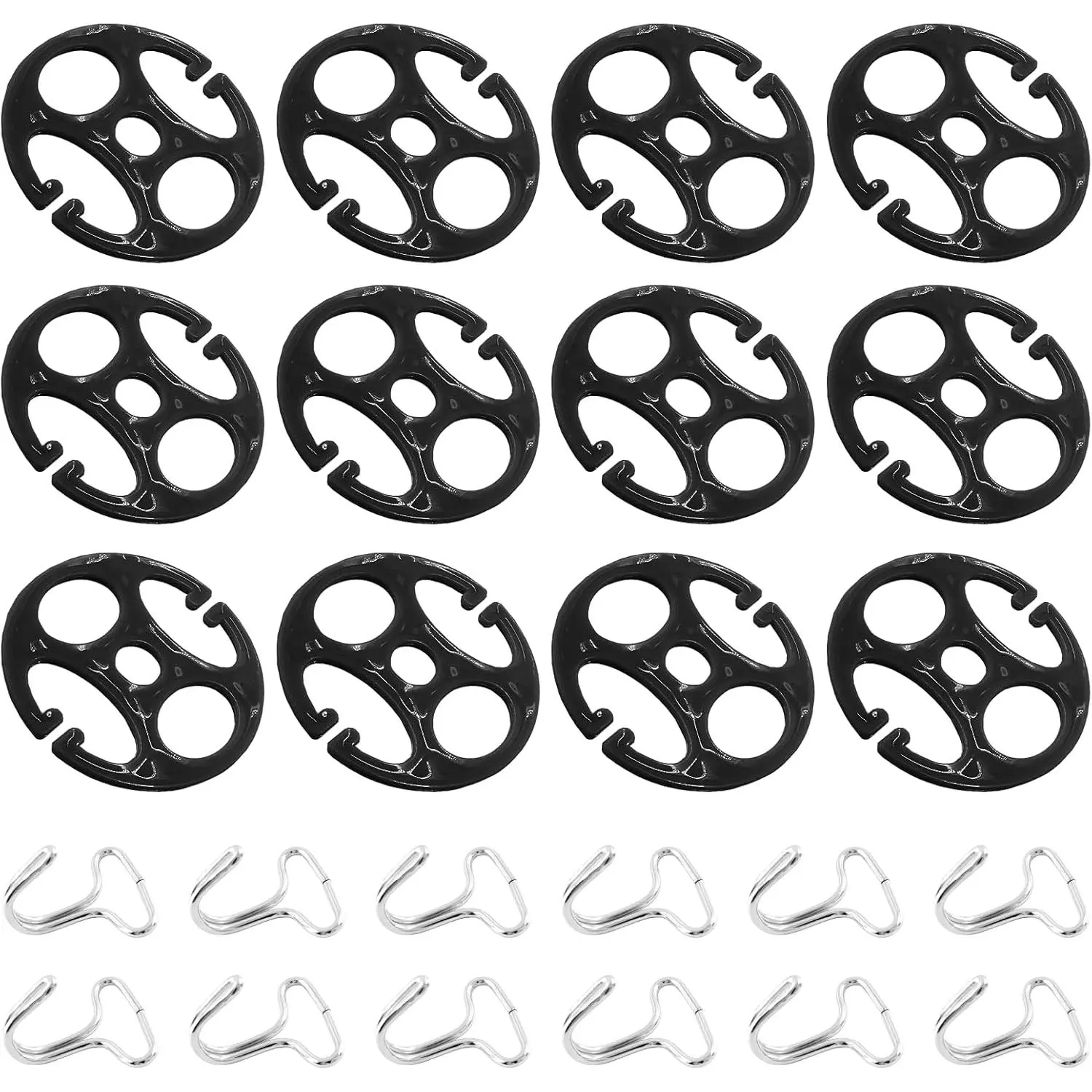 24 count  Seat Cover Hooks Set, Black | 12 count Plastic Chucks, 12 count Metal Hooks, Plum Plate Metal Hooks, Locking Clip Fixed Fastener Buckle