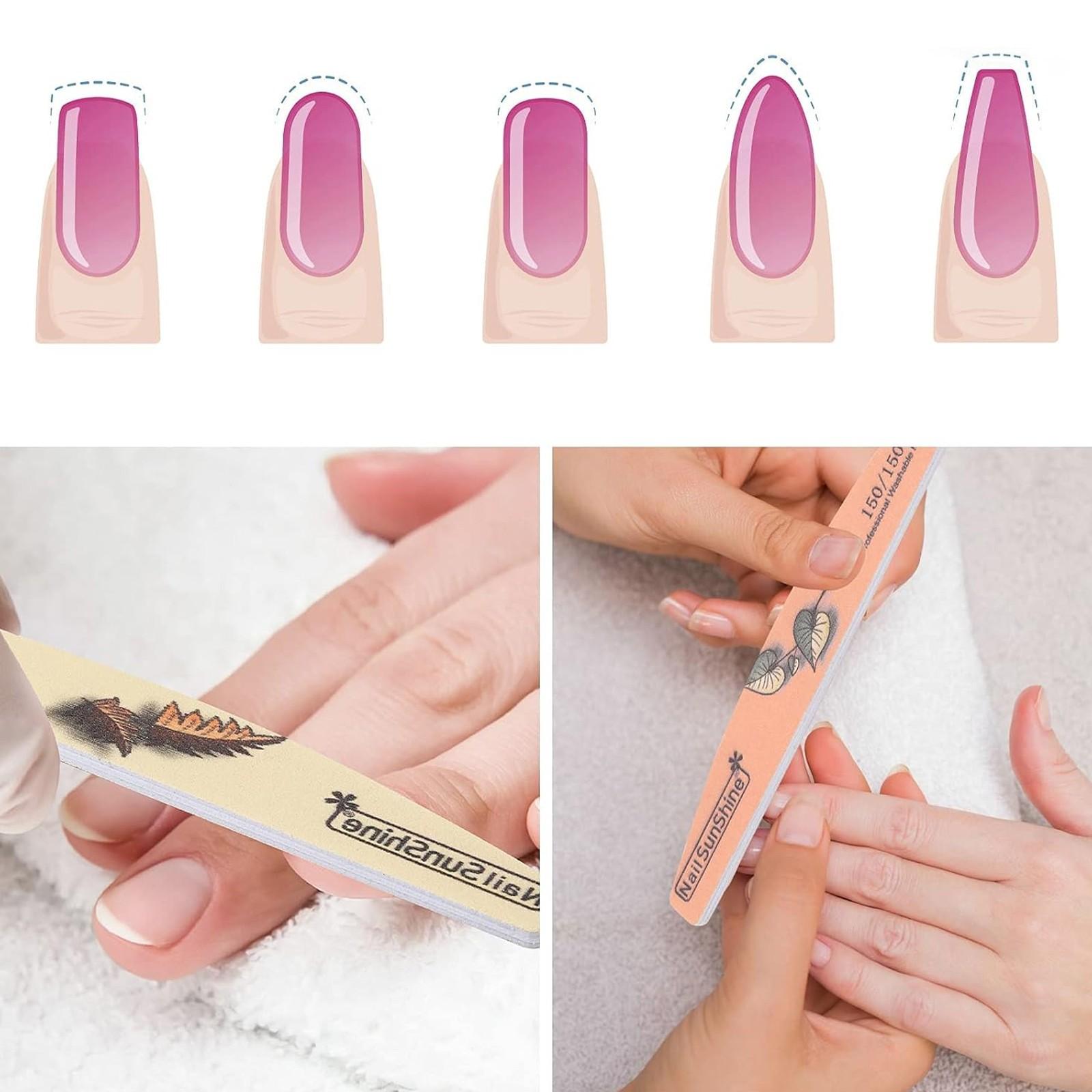 5-piece Nail File Set - Professional Half-Moon Nail File Double-Sided Sanding Board, Washable Nail Files and Buffing Block, Smooth and Shape Nails, Manicure and Pedicure Polishing Tool