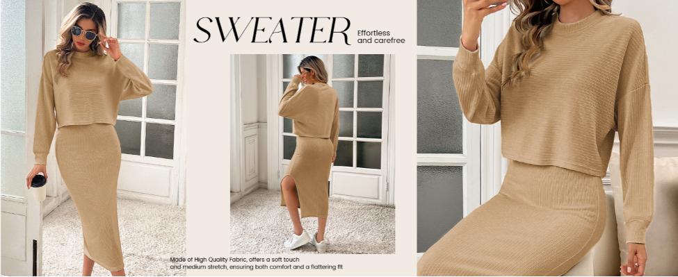 【Lightweight fabric】Grace Karin Women's Knitted Dress Pullover Two-Piece Long Sleeve Pullover Top Skirt Midi Skirt Bodycon 2-Piece Set Midi Dress Turtleneck Jumper Dress SpringStatements 【Lightweight fabric】Grace Karin Women's Knitted Dress Pullover Two-Piece Long Sleeve Pullover Top Skirt Midi Skirt Bodycon 2-Piece Set Midi Dress Turtleneck Jumper Dress SpringStatements