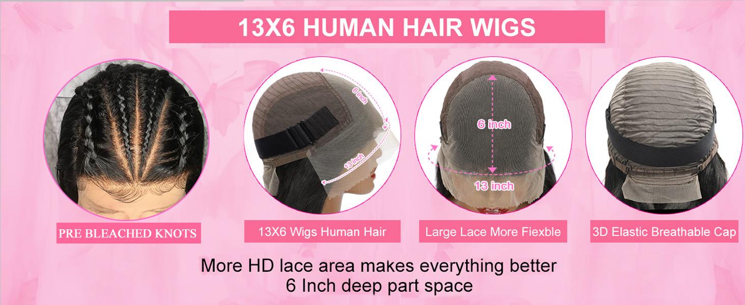 13x6 Lace Front Wigs Human Hair for Women 180 Density HD Transparent Straight Lace Front Wigs Lace Front Wig Human Hair Pre Plucked Glueless Lace Frontal Wigs Natural Black Color