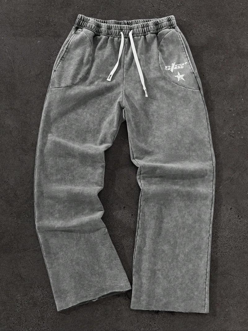 Men's Streetwear Cotton Joggers, Loose Fit Elastic Waist Knit Pants, Washed Fabric with Vintage Details, Casual Fashion for Daily Wear