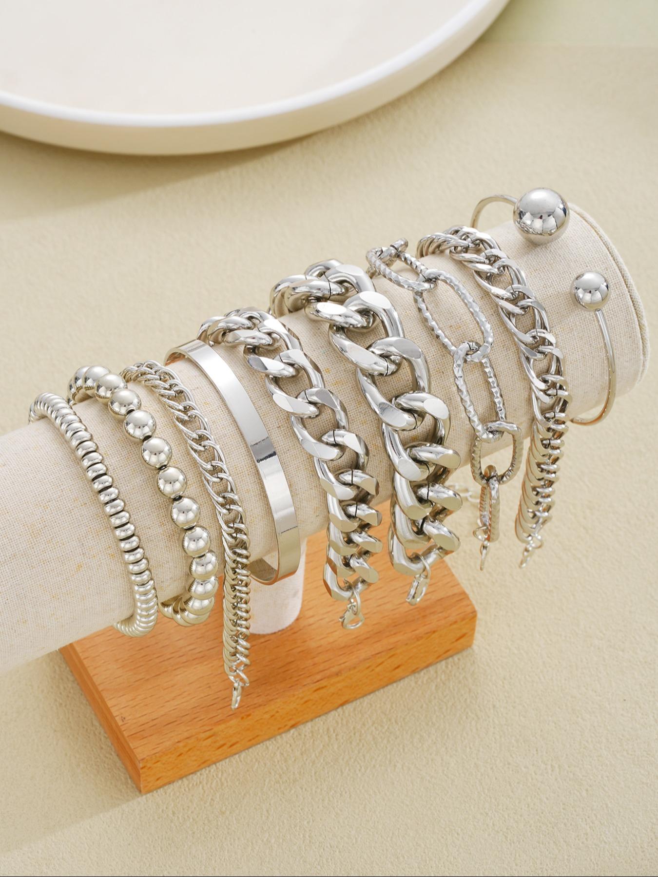 Women's Punk Style Link Bracelets Set, Stackable Bracelets, Casual Aluminum Chain Jewelry for Daily Wear, Perfect Gift for Birthdays & Parties