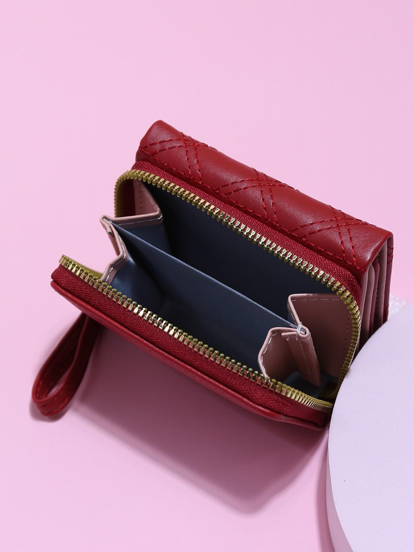 Trendy Mini Soft Leather Wallet for Women, Diamond Pattern Butterfly Metal Decoration, Multi-Card Slot ID Holder Handbag Portable Coin Purse