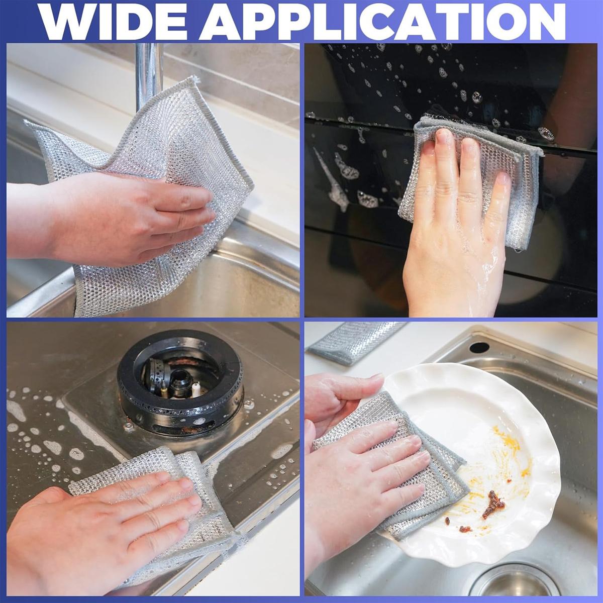 12 Pack Stainless Steel Scrubber, Non-Scratch Heavy-Duty Dish Cleaning Cloth, Reusable Metallic Fiber Scrubber for Kitchen, Dishwasher Safe, Multi-Use Cleaning Rags Towel