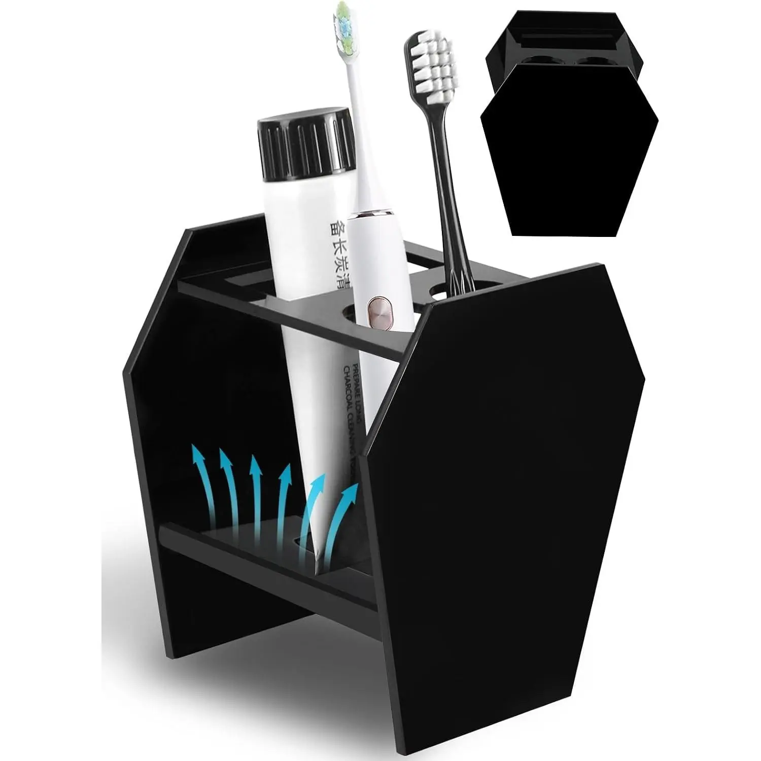 Coffin Toothbrush Holders for Bathrooms - Black Acrylic Halloween Goth Bathroom Decor, Spooky Halloween 3 Slots Toothbrush and Toothpaste Holder, Halloween Decor Oddities and Curiosities