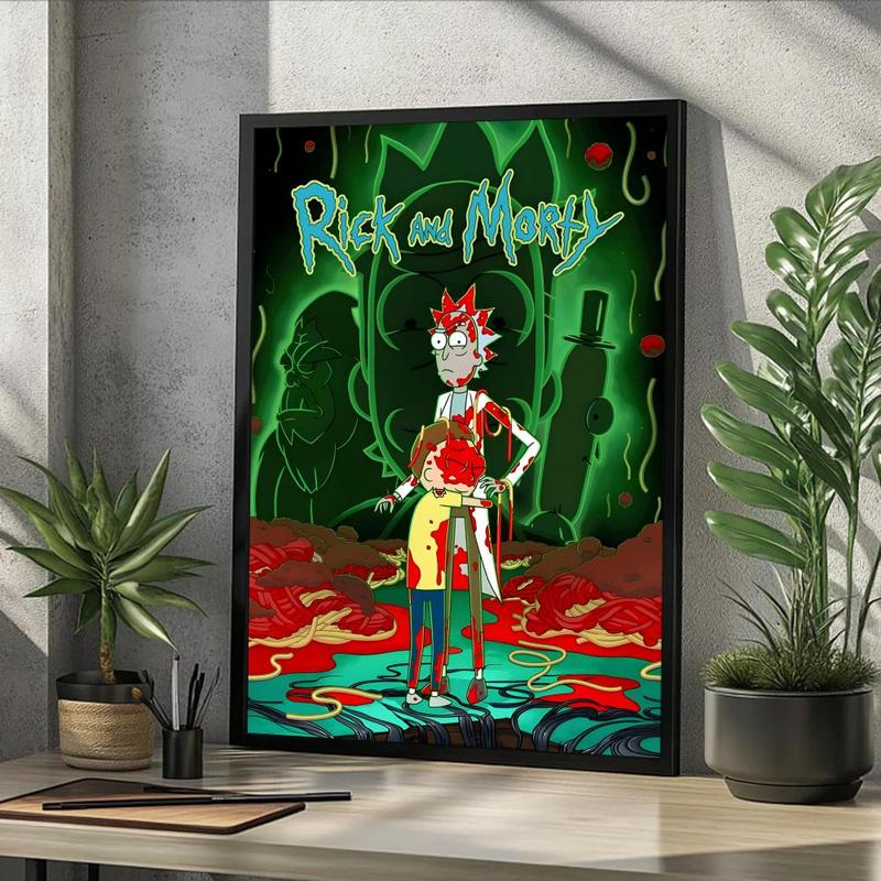 Vintage Cartoon Anime R-Rick And M-Morty Painting Calligraphy Fashion Canvas Wall Art Poster, Modern Aesthetic Waterproof Print, Fade-Resistant & Scratch-Proof Texture, Trendy Home Decor for Living Room Bedroom Office, Multiple Sizes