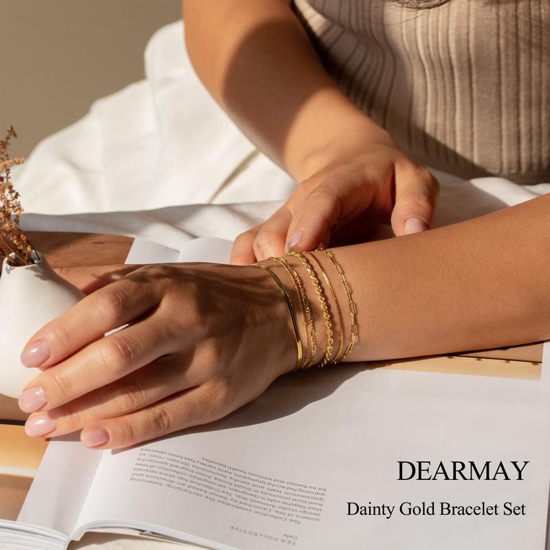 DEARMAY Gold Bracelets for Women Waterproof Jewelry Sets for Women Trendy Thin Dainty Stackable Cuban Link Paperclip Chain Bracelet Pack Fashion Accessories Gifts for Womens
