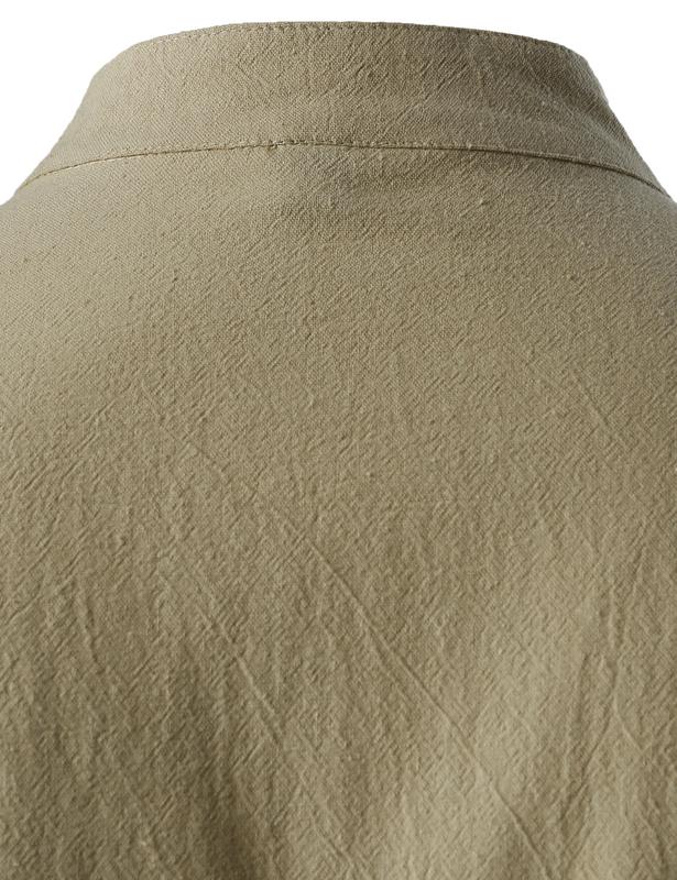 ZEROYAA Men's Medieval Vintage Long Sleeve Lace Up Shirt Renaissance Costume for Halloween Viking Pirate Cosplay Casual Menswear Funny Shirts Cotton High Quality Beige V-Neck Banded Collar Roll-up Sleeves