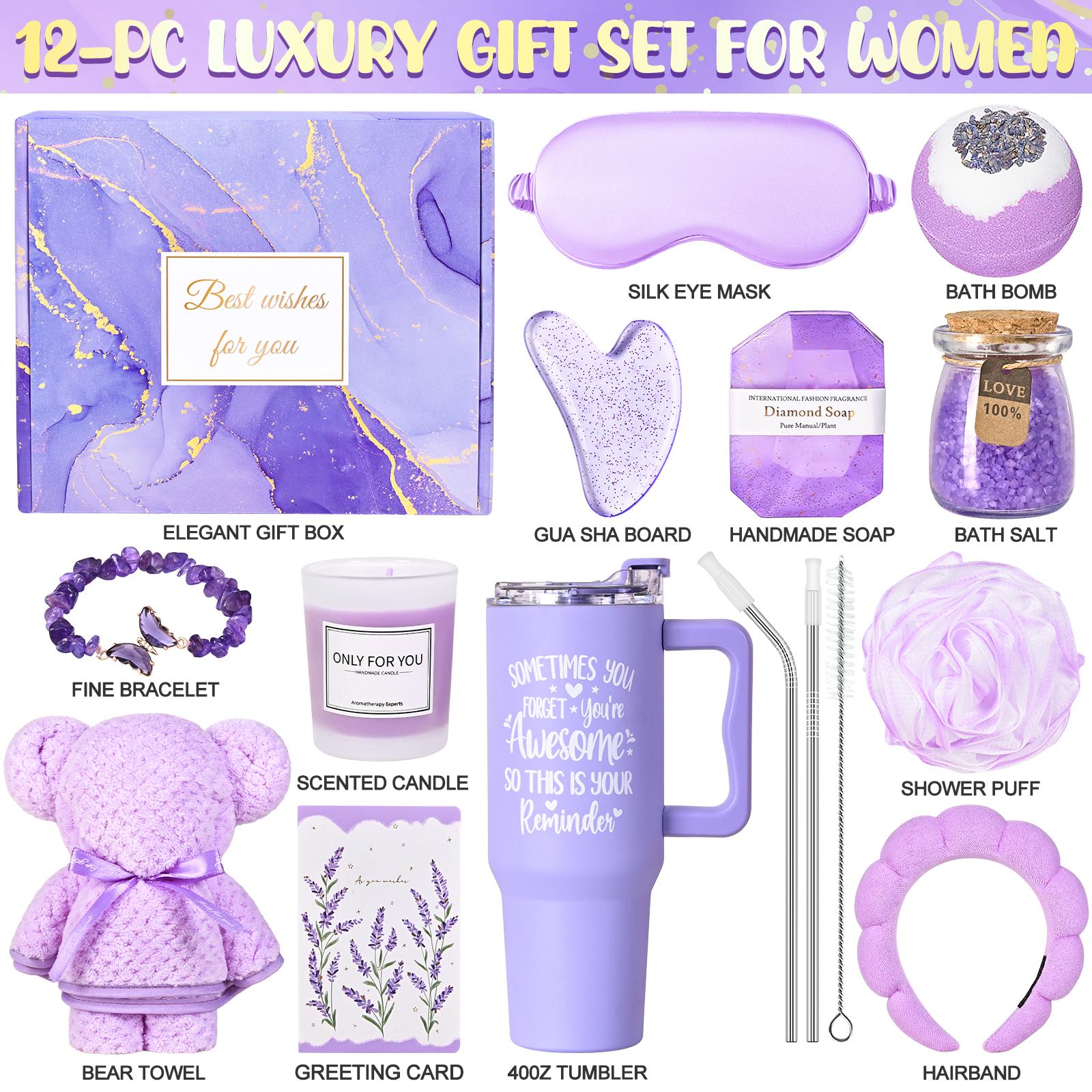 Unique Care Gifts for Women,Relaxing Spa Gift Basket Set,  Bath Sets Gift, with Stainless Steel Tumbler & Flannel Blanke，9/10/12-Piece,Holiday gifts，Birthday Gifts for Mom, Sister,Best Friend,Wife,graduation gift boxes