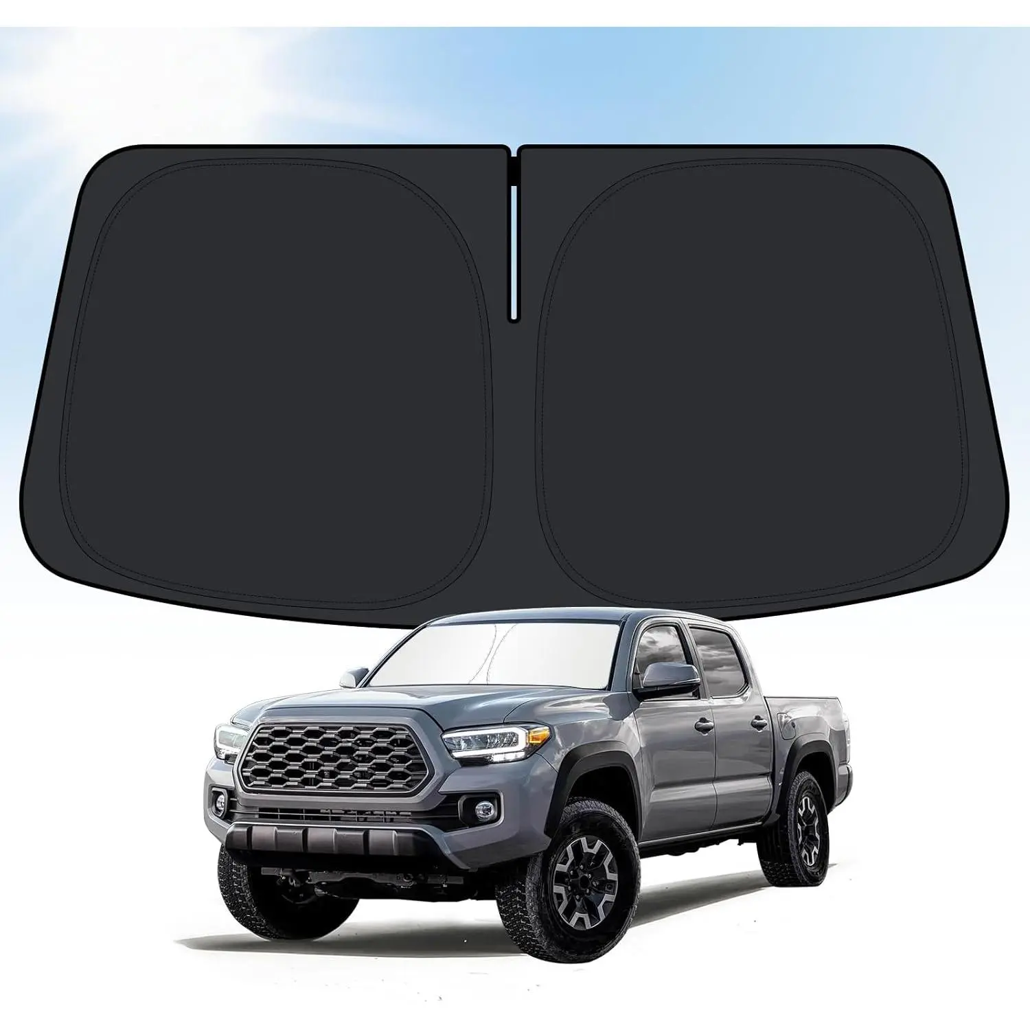 Custom Fit Polyester Windshield Sun Shade for Toyota Tacoma 2016-2026, 4-Layer Car Window Cover with UV Protection, Blocks Heat, Easy Setup Foldable Sun Visor Protector (Car Exterior Accessory), 4 Layers