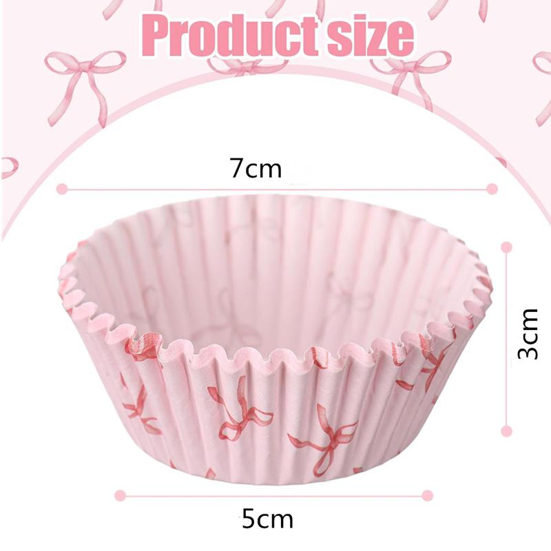 100pcs Pink bow cake paper cups, baking oil-proof disposable cake paper trays, birthday party decoration packaging supplies,Muffin Cupcake Liners 5*3cm ,Home Baking Supplies for Wedding, Birthday, Valentine's Day and Various Occasions