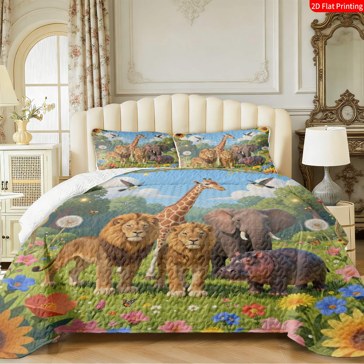 3 pcs, 2D Flat Print Jungle Animal Theme Bedspread Set, Soft and Comfortable, Multiple Sizes Available, Suitable for Gifting and Daily Use, Ideal for Creating a Cozy Home Atmosphere(1 bedspread , 2 pillowcases)