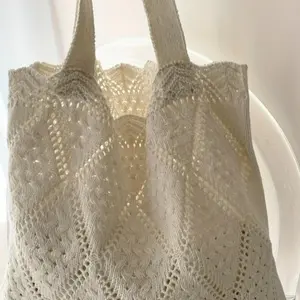 Stylish Knitted Open Weave Handbag, Colorblock Design, Perfect for Daily Use & Travel, Durable Fabric Material, Ideal Gift for Her