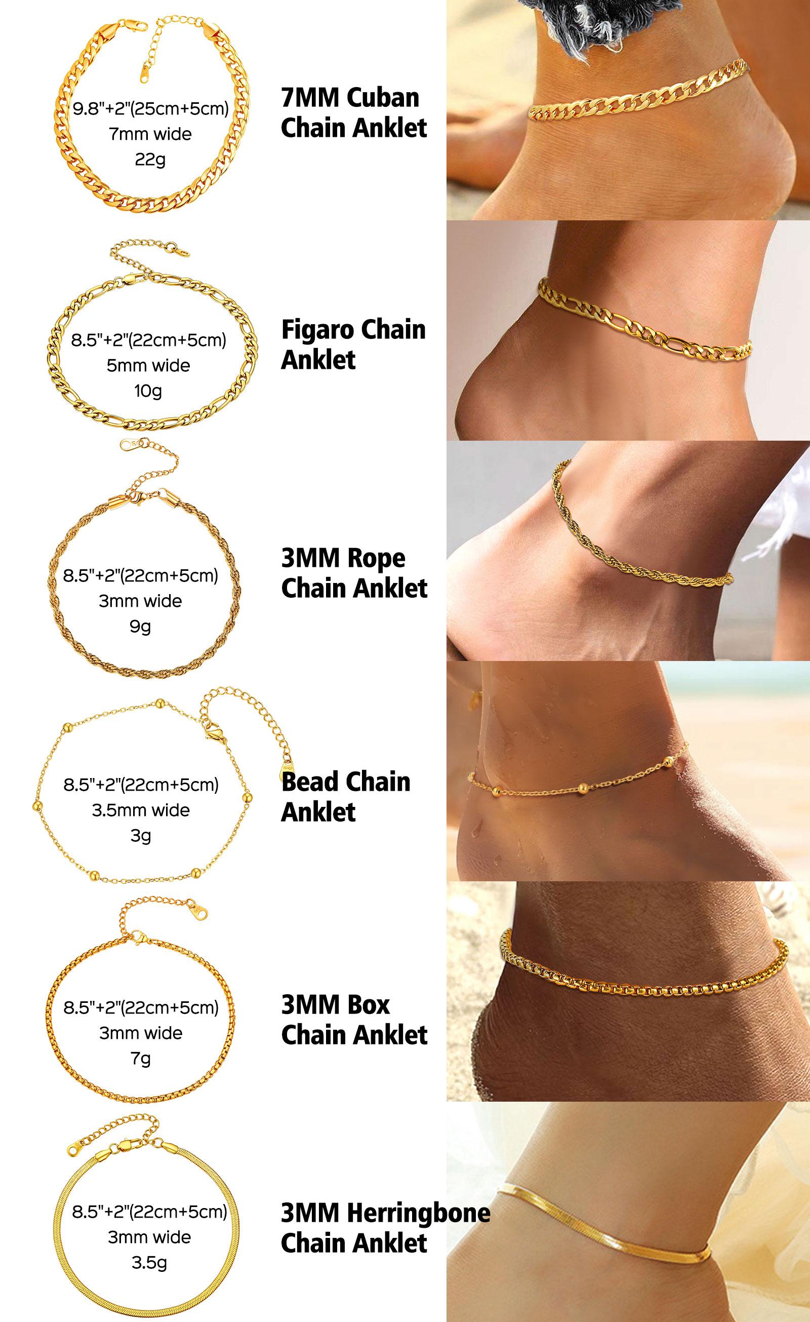 FindChic Simple Cuban Chain Link Anklet Ankle Foot Jewelry Golden Cuban Chain Anklet Foot Jewelry For Women Men Girlfriend Boyfriend