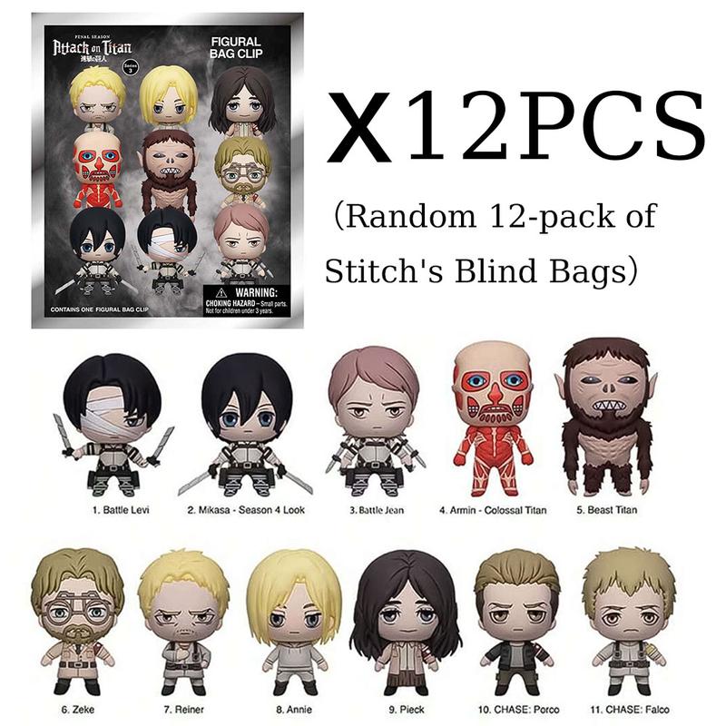 ATTACK ON TITAN Officially Licensed 3D Cartoon Anime Characters Series 3 Mystery Blind Box Keychain Eren JägerMikasa Ackerman Exquisite Collectibles for Friends Family Couples Birthday