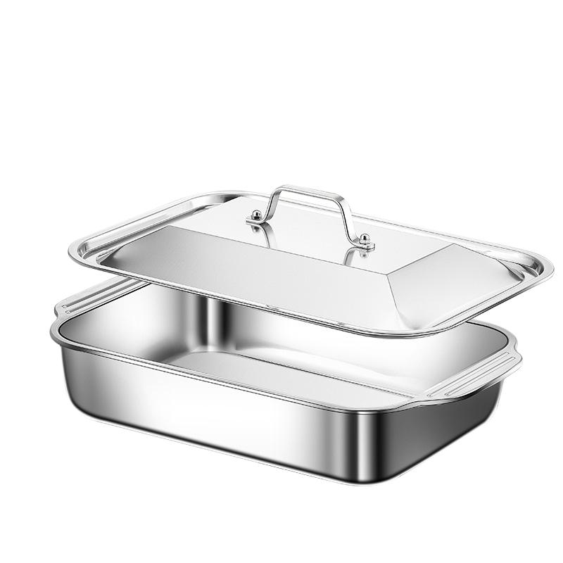 1 piece Thickened Stainless Steel Fish Baking Pan, Rectangular Non-Stick Oven Tray with Lid & Double Handles, Heat Resistant Kitchen Bakeware for Festival Seafood, Desserts, Bread, Home Restaurant Use