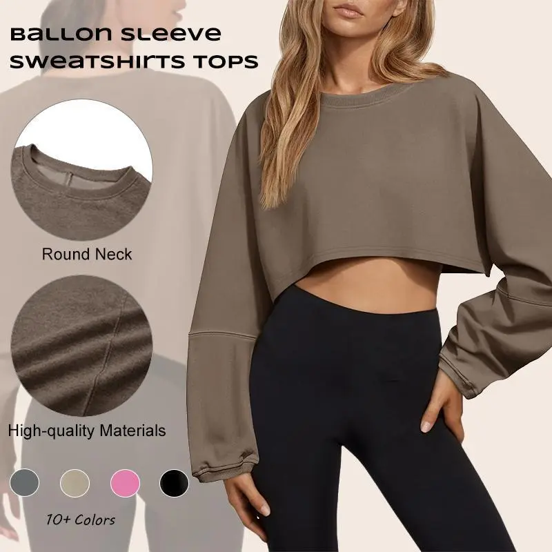 Imily Bela Womens Long Ballon Sleeve Sweatshirts Tops Cropped Crew Neck Loose Fit Casual Workout Shirts Imily Bela Womens Long Ballon Sleeve Sweatshirts Tops Cropped Crew Neck Loose Fit Casual Workout Shirts