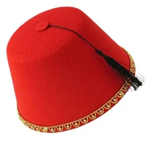Universal Round Felt Fez Cap Breathable Moroccan Hat Tarboosh Fez Hat Cosplay Red Color Turkish Tassels Cap Party Hat