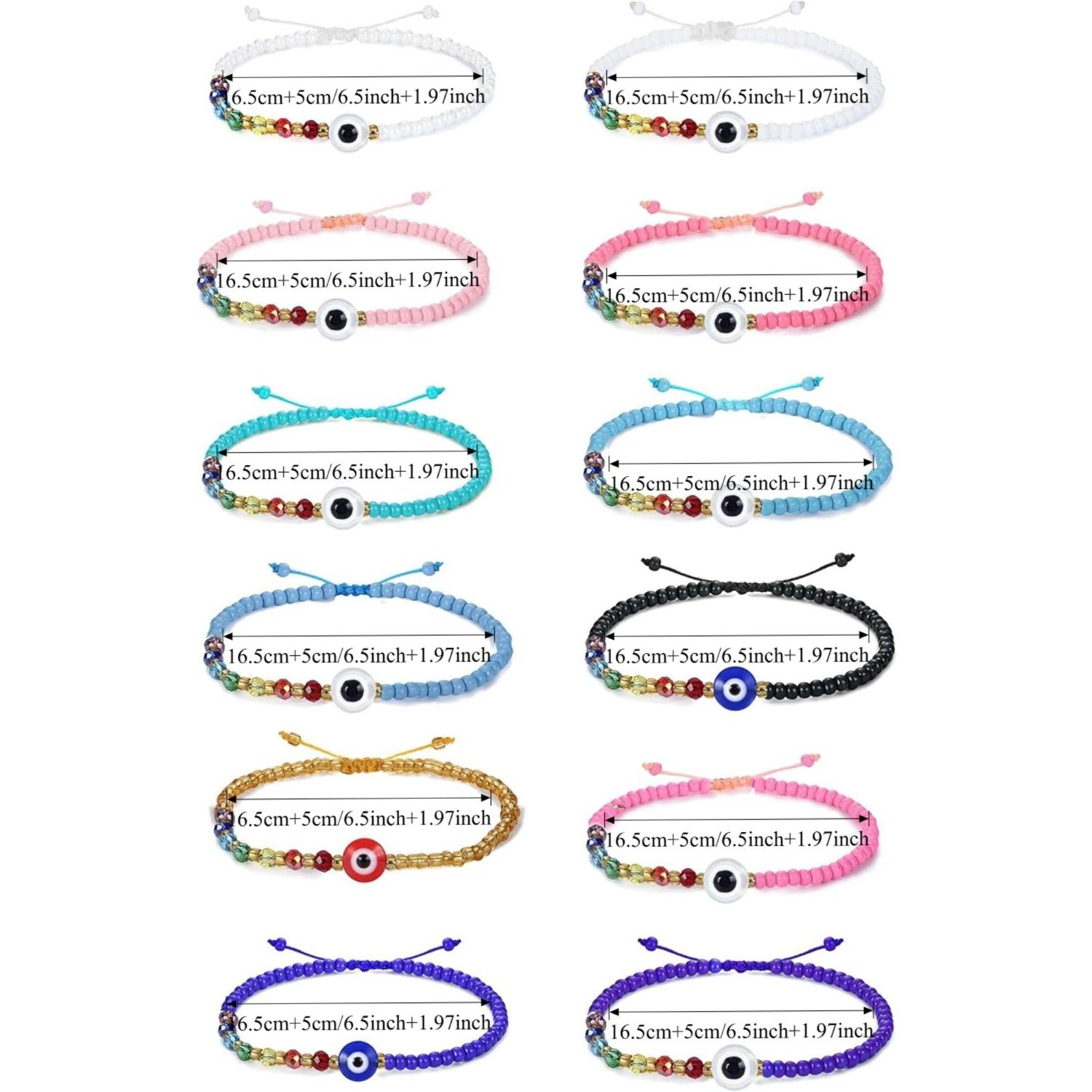 12Pcs Colorful Beaded Evil Eye Bracelets for Women Men Handmade Black Red Adjustable Ojo Bracelets Good Luck Protection Bracelet Jewelry Gift for Friends Family