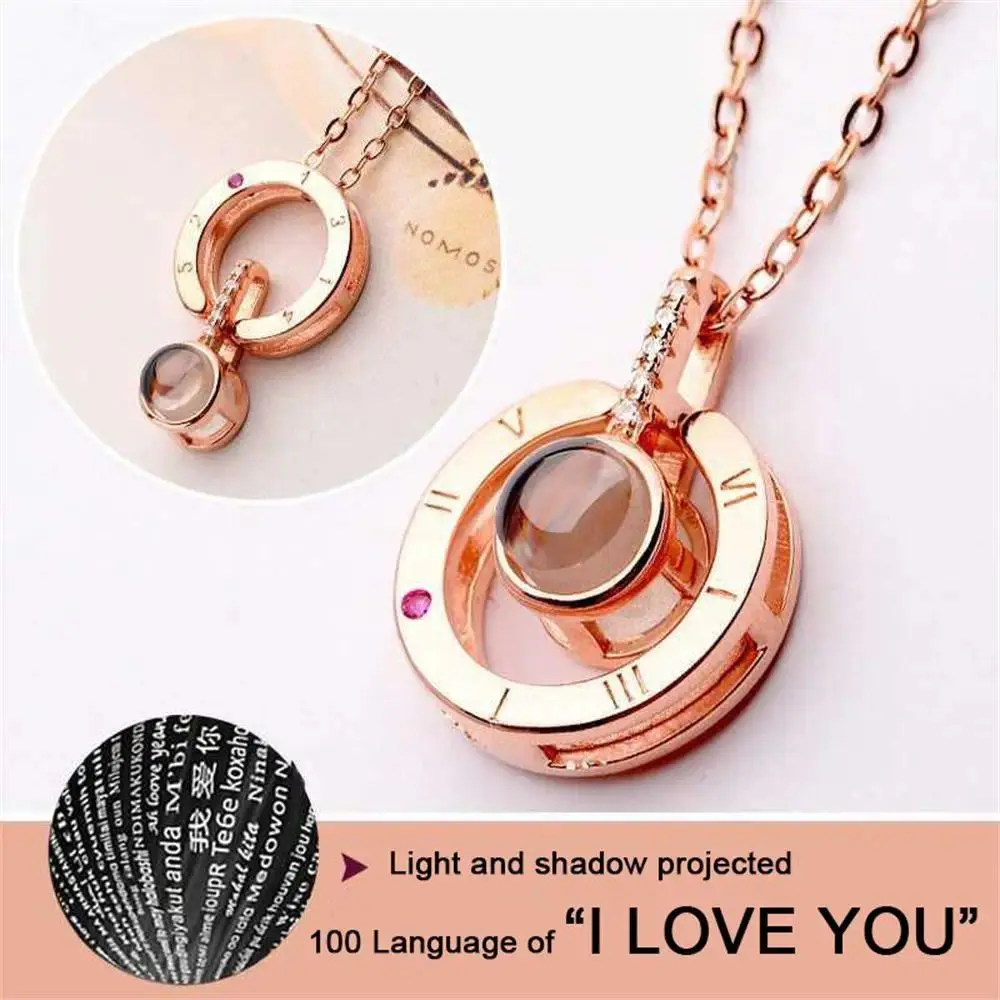 1PC Fashion Love Heart Letter Crystal Necklace 100 Languages I Love You Projection Pendant Necklace Women Jewelry Friends Gifts
