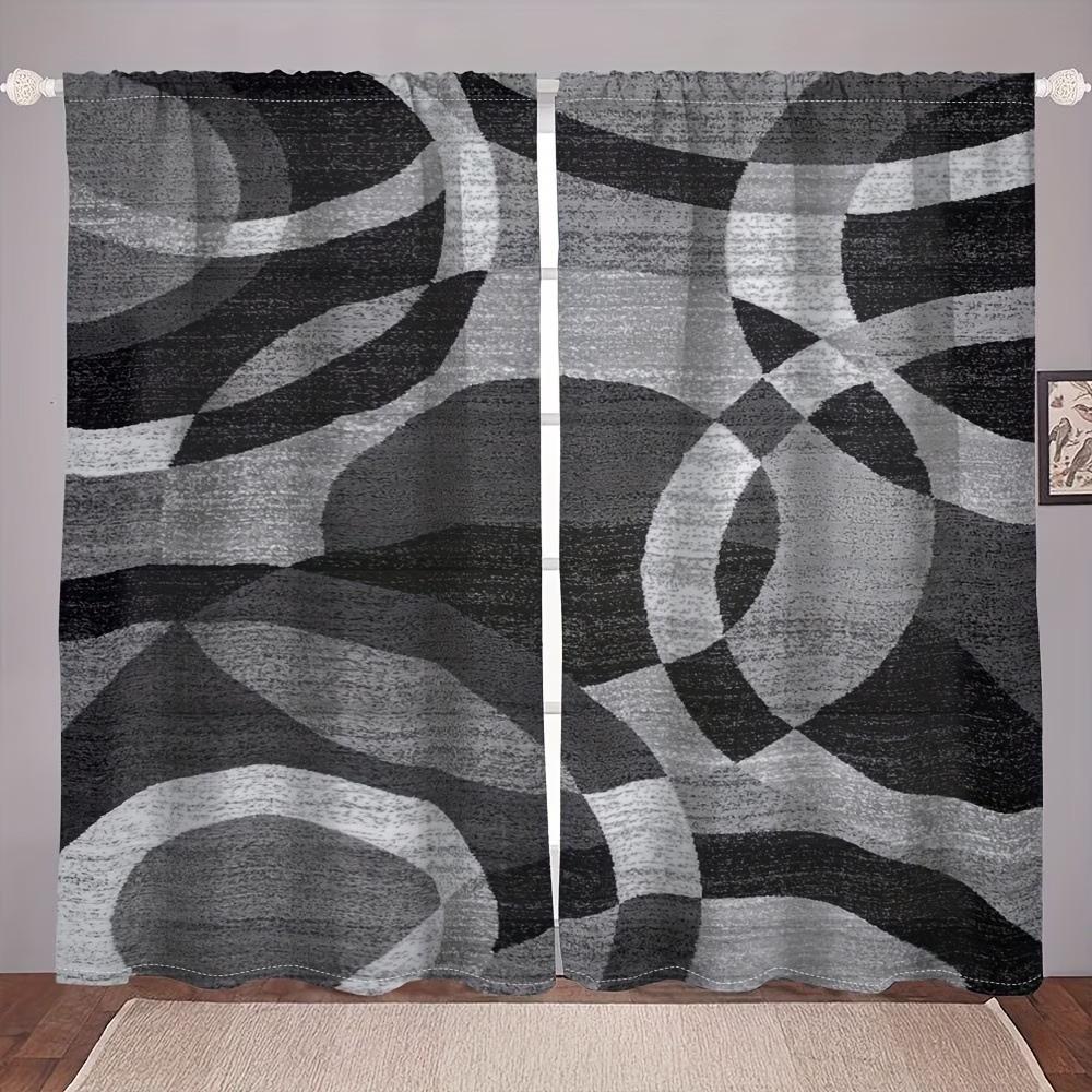 2 pieces of modern art geometric circle printed curtains, made of polyester with semi-transparent texture, machine washable, suitable for bedrooms, living rooms and home decoration curtains