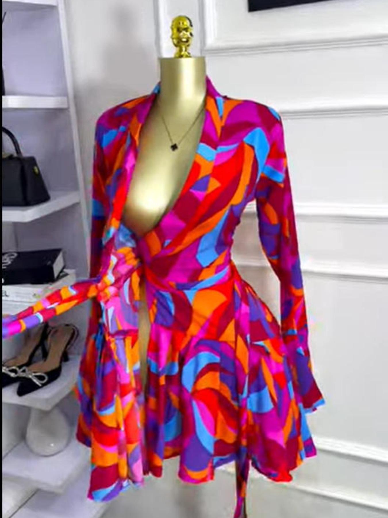 PULKRITU Elegant Aesthetic Women's Tie-Dye Polka Dot Print Flare Long Sleeve Dress, V-Neck Bow Hem, Fall Winter Wear, Elegant Vacation Party Birthday Dress,Lady Skirt,Casual Dresses,Female Brunch Dresses,Music Festival Dress,Fashion PULKRITU Elegant Aesthetic Women's Tie-Dye Polka Dot Print Flare Long Sleeve Dress, V-Neck Bow Hem, Fall Winter Wear, Elegant Vacation Party Birthday Dress,Lady Skirt,Casual Dresses,Female Brunch Dresses,Music Festival Dress,Fashion