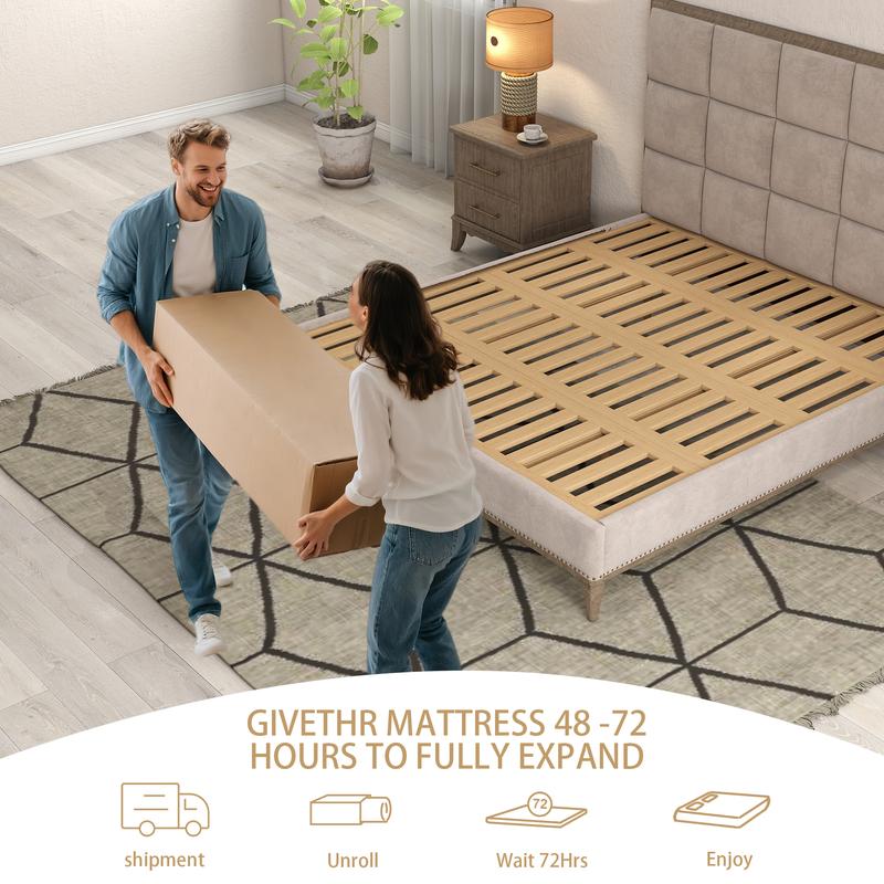 BOMASS 12" 14" Twin Full Queen King Size Mattress Gel Memory Foam Individual Pocket Spring Hybrid  Black Mattresses Medium Firm Pressure Relief Bed In box