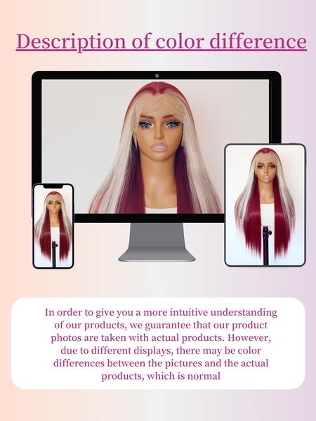 Burgundy With Blonde Highlights Lace Front Wig, Wine Red 13x4 Lace Front Wig,Heat-resistant Synthetic Fiber Wigs,Cosplay Halloween Party Use (28 Inch)