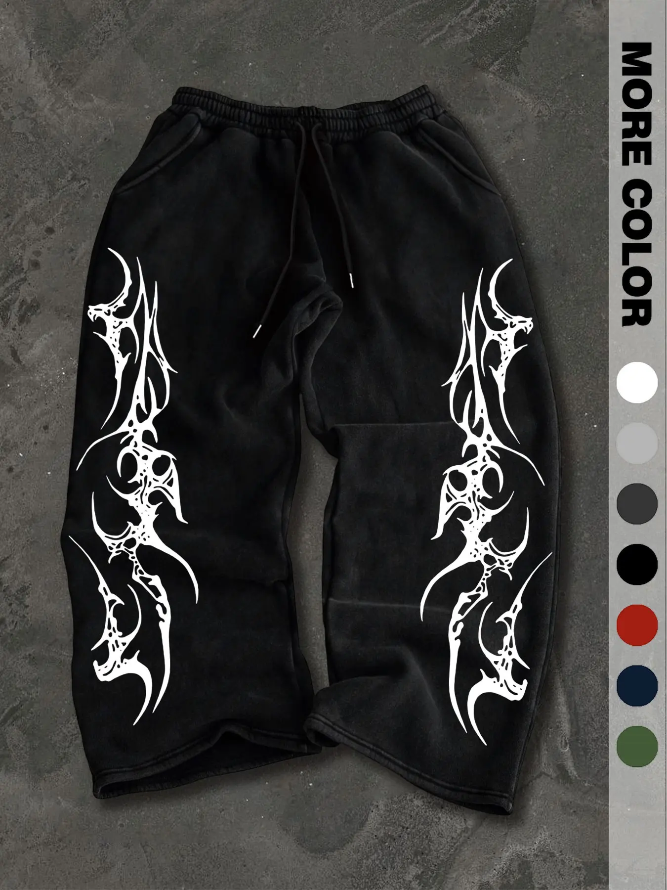 Men's Dark Street Style Thorn Totem Print Washed Sweatpants, Loose Wide Leg, Multiple Colors, Trendy Design for Daily Wear, Parties, Brand Check