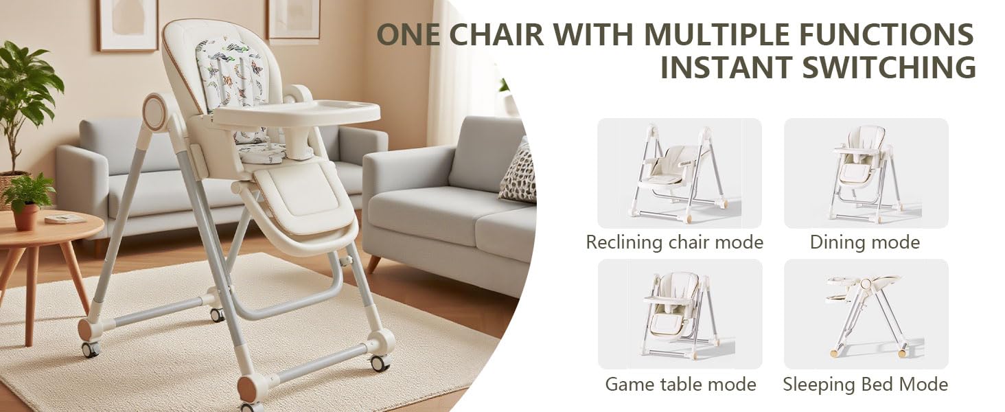 Portable Folding Seat Baby High Chair Foldable 2-in-1 Adjustable Swing Chair with 4 Locking Wheels Double Tray for Babies Toddlers Safe Comfortable Feeding Resting Needs lock Portable Folding Seat Baby High Chair Foldable 2-in-1 Adjustable Swing Chair with 4 Locking Wheels Double Tray for Babies Toddlers Safe Comfortable Feeding Resting Needs lock